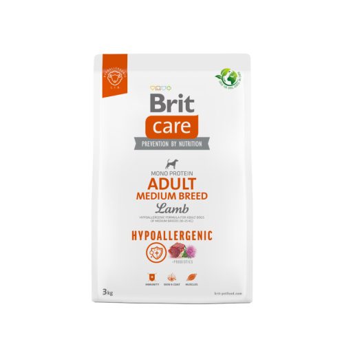 Brit Care Adult Medium Breed lamb&rice 3kg - hipoallergén kutyatáp, közepes testű (10-25kg), felnőtt kutyák részére