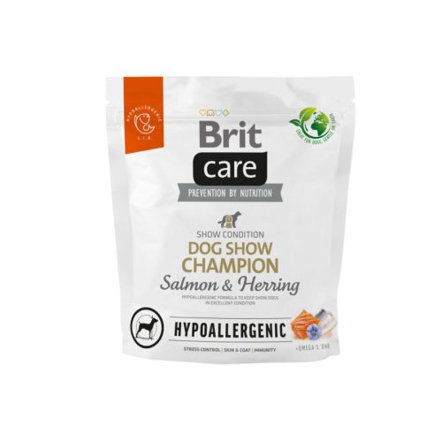 Brit Care Dog Show Champion Salmon & Herring 1kg- hipoallergén kutyatáp lazaccal és heringgel, a kiváló szőrminőségért