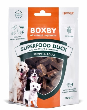 Boxby Superfood jutalomfalat – kacsa, borsó, áfonya