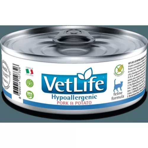 Vet Life Hypoallergenic cat pork&potato konzerv 85g