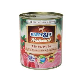   Happy&Fit Natural Dog Konzerv Marha&Pulyka Áfonyával&Sárfányolajjal 800g