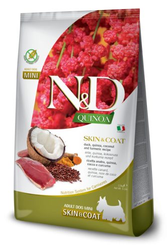 N&D Quinoa Skin & Coat Dog Duck Adult Mini 800g - kutya száraztáp kacsa, quinoa, kókusz, kurkuma