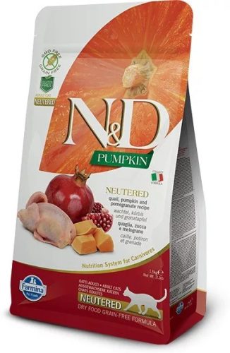 N&D Grain Free Neutered Cat Pumpkin Quail Pomegranate 1,5kg - ivartalanított macska száraztáp fürj, sütőtök, gránátalma