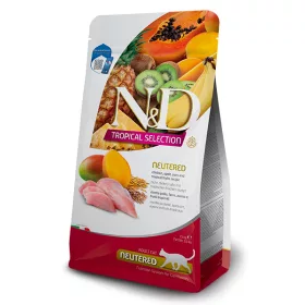   N&D Tropical Selection Neutered Cat Adult Chicken 1,5kg - ivartalanított macska száraztáp csirke, tönköly, zab, trópusi gyümöcsök