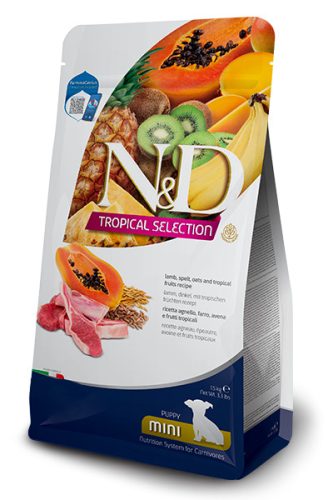 N&D Tropical Selection Dog Lamb Puppy Mini 1,5kg - kölyök kutya száraztáp bárány, tönkölybúza, zab, trópusi gyümölcsök