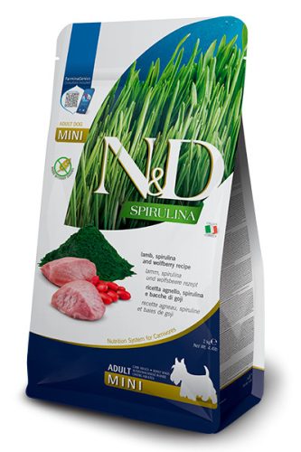 N&D Spirulina Dog Lamb Adult Mini 2kg - kutya száraztáp bárány, spirulina, goji-bogyó