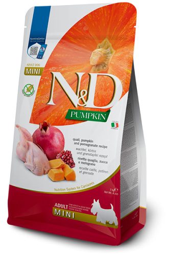 N&D Pumpkin Dog Quail Adult Mini 2,5kg - kutya száraztáp fürj, gránátalma, sütőtök
