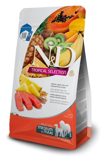 N&D Tropical Selection Dog Salmon Adult Medium/Maxi 2kg - kutya száraztáp lazac, tönkölybúza, zab, trópusi gyümölcsök