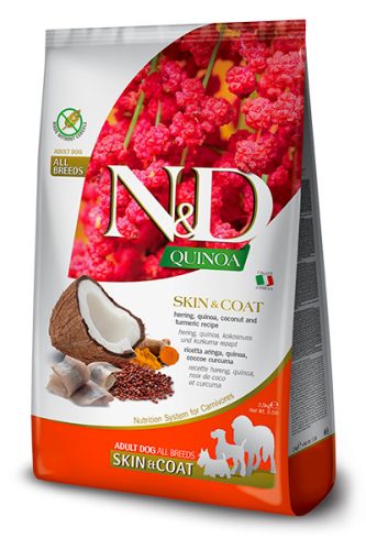 N&D Quinoa Skin & Coat Dog Herring Adult 2,5kg - kutya száraztáp hering, quinoa, kókusz, kurkuma