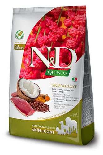 N&D Quinoa Skin & Coat Dog Duck Adult 2,5kg - kutya száraztáp kacsa, quinoa, kókusz, kurkuma