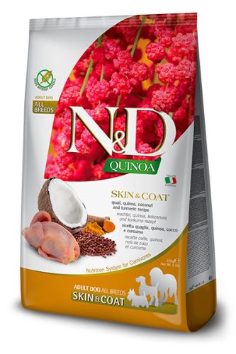 N&D Quinoa Skin & Coat Dog Quail Adult 2,5kg - kutya száraztáp fürj, quinoa, kókusz, kurkuma