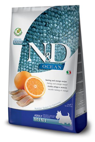N&D Ocean Dog Herring Adult Mini 2,5kg - kutya száraztáp hering, narancs