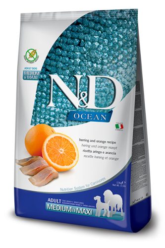 N&D Ocean Dog Herring Adult Medium/Maxi 2,5kg - kutya száraztáp hering, narancs