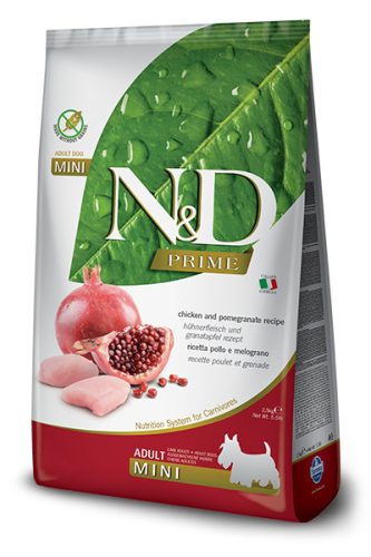 N&D Prime Dog Chicken Adult Mini 2,5kg - kutya száraztáp csirke, gránátalma