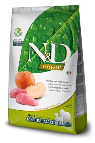 N&D Prime Dog Wild Boar Adult Medium/Maxi 2,5kg - kutya száraztáp vaddisznó, alma