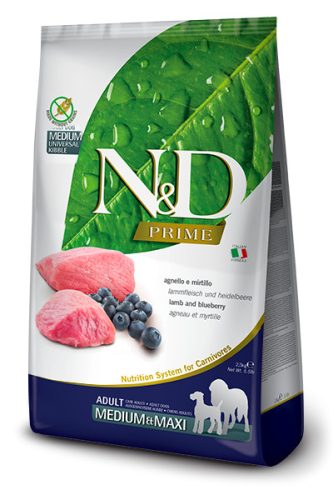 N&D Prime Dog Lamb Adult Medium/Maxi 2,5kg - kutya száraztáp bárány, áfonya