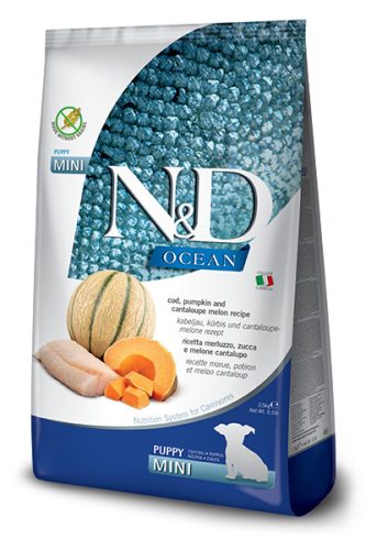N&D Ocean Dog Cod Puppy Mini 2,5kg - kölyök kutya száraztáp tőkehal, sütőtök, sárgadinnye