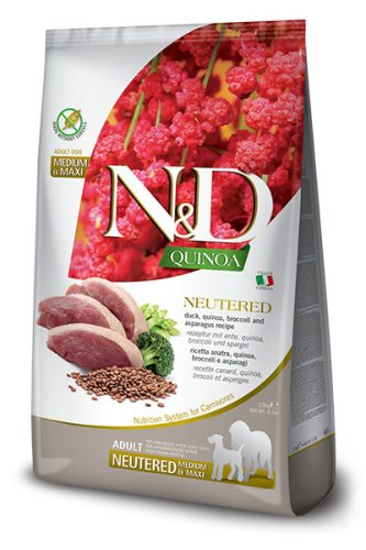 N&D Quinoa Neutered Dog Duck Adult Medium/Maxi 2,5kg - kutya száraztáp kacsa, quinoa, brokkoli