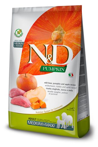 N&D Grain Free Dog Pumpkin Wild boar Adult Medium/Maxi 2,5kg - kutya száraztáp vaddisznó, alma, sütőtök