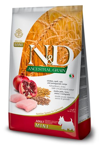 N&D Ancestral Grain Dog Chicken Adult Mini 7kg - kutya száraztáp csirke, tönköly, zab, gránátalma