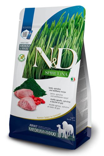 N&D Spirulina Dog Lamb Adult Medium/Maxi 7kg - kutya száraztáp bárány, spirulina, goji-bogyó