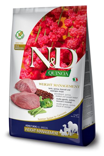 N&D Quinoa Weight Management Dog Lamb Adult Medium/Maxi 7kg - kutya száraztáp bárány, quinoa, brokkoli, spárga