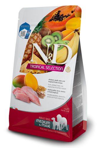 N&D Tropical Selection Dog Chicken Adult Medium/Maxi 10kg - kutya száraztáp csirke, tönkölybúza, zab, trópusi gyümölcsök
