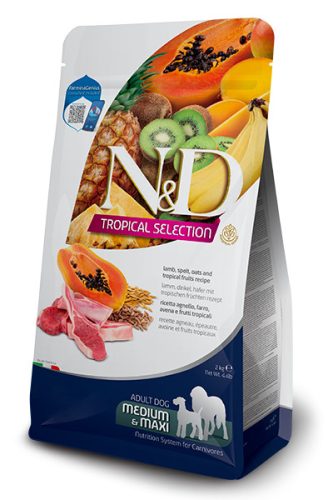 N&D Tropical Selection Dog Lamb Adult Medium/Maxi 10kg - kutya száraztáp bárány, tönkölybúza, zab, trópusi gyümölcsök