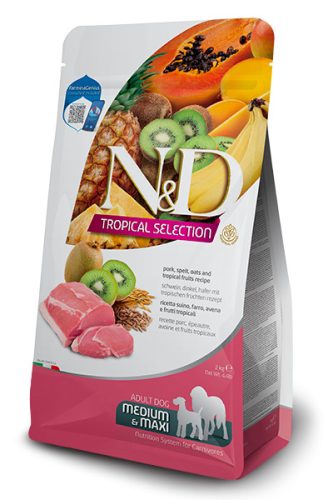 N&D Tropical Selection Dog Pork Adult Medium/Maxi 10kg - kutya száraztáp sertés, tönkölybúza, zab, trópusi gyümölcsök