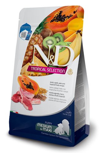 N&D Tropical Selection Dog Lamb Puppy Medium/Maxi 10kg - kölyök kutya száraztáp bárány, tönkölybúza, zab, trópusi gyümölcsök