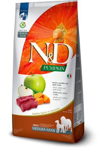 N&D Pumpkin Dog Venison Adult Medium/Maxi 12kg - kutya száraztáp szarvas, sárgadinnye, sütőtök