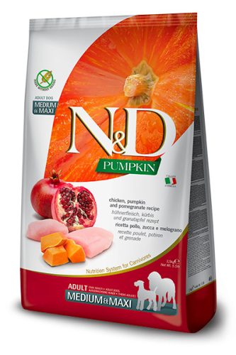 N&D Grain Free Dog Pumpkin Chicken Adult Medium/Maxi 12kg - kutya száraztáp csirke, gránátalma, sütőtök